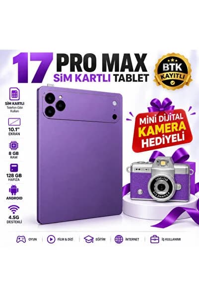 asfteknoloji 17 ProMax Sim Kartlı Mini Dijital Kamera Hediyeli-Klavye+Mous+Kalem+Kılıf Full Set