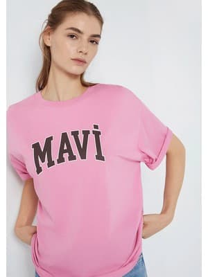 Mavi Mavi Logo Baskılı Pembe Tişört 1600843-71063
