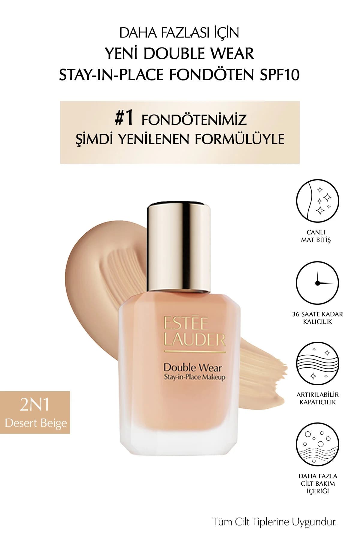 Estee Lauder Double Wear Stay-in-Place Fondöten SPF10 Canlı Mat Bitiş (2N1 DESERT BEIGE) 30ml