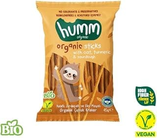 Humm Organic Organik Yulaf, Zerdeçal ve Ekşi Mayalı Çubuk Kraker, 45g, Vegan, Yüksek Lifli, Koruyucusuz
