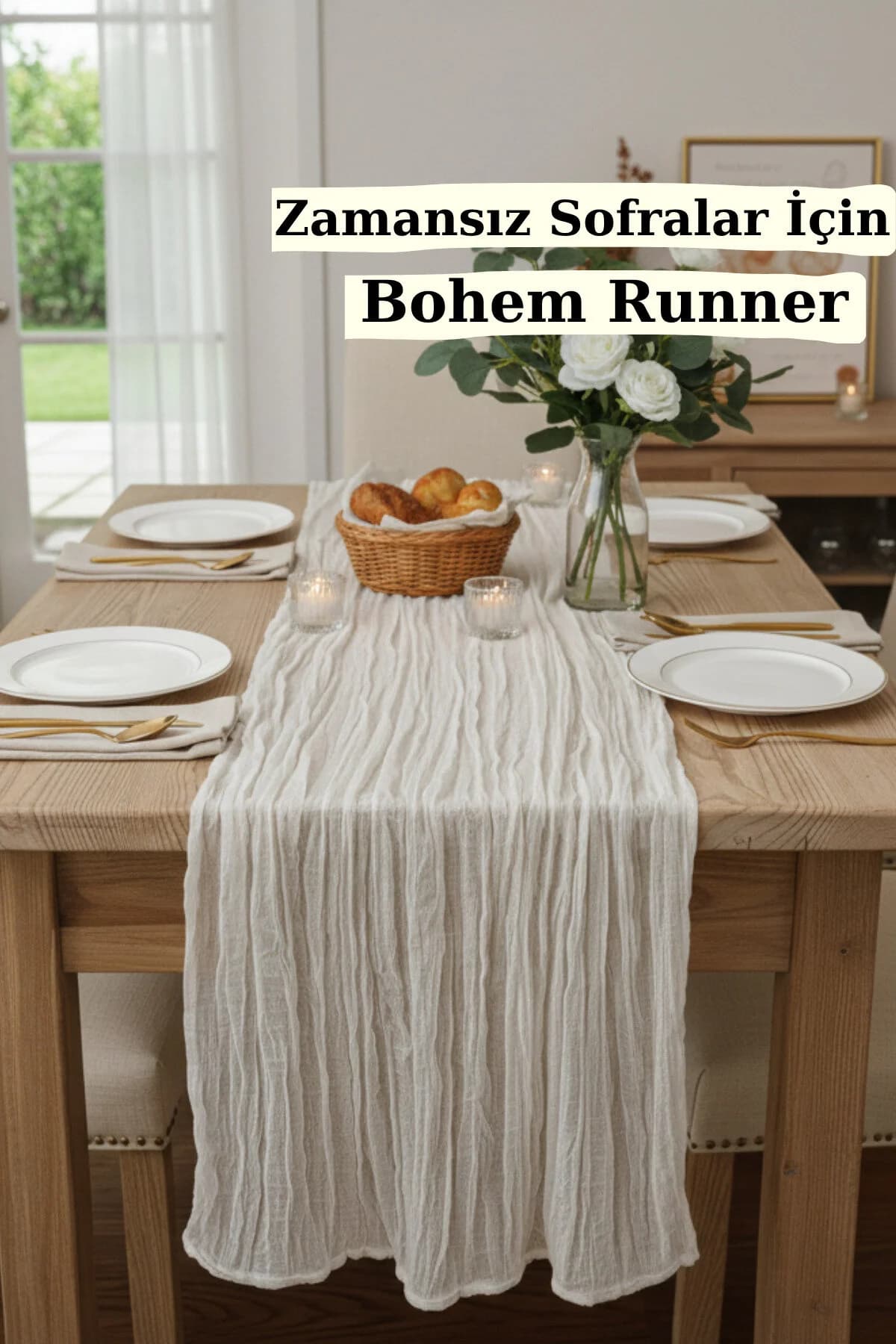 KAMİZ Bohem Runner Masa Örtüsü Doğal Bej Modern Ev Dekoru Düğün Nişan Masa Örtüsü Çeyiz Seti %100 Pamuk