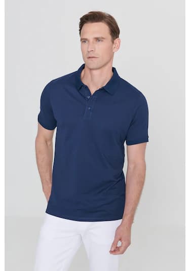 Ac&Co / Altınyıldız Classics 4A4820200047LaaXL Düğmeli Polo Yaka Cepsiz Slim Fit Erkek Tişört Lacivertvert Lacivert