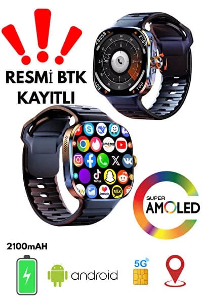 5G Android Akıllı Saat SIM Kartlı WiFi NFC GPS AMOLED Ekran Spor ve Sağlık Tracker