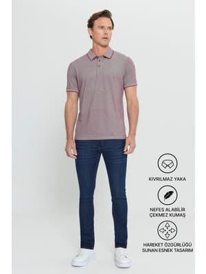 Altınyıldız Classics Erkek Çekmeyen Pamuklu Kumaş Slim Fit Dar Kesim Bordo Kıvrılmaz Polo Yaka T-shirt