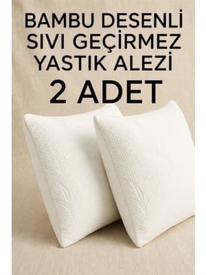 Suvay Bambu Desenli Sıvı Geçirmez Yastık Alezi 2 Adet Fermuarlı 50X70 cm Yastık Kılıfı