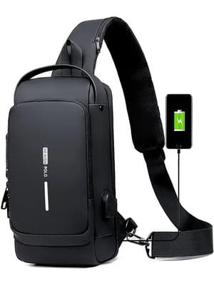 Newish Polo Erkek Siyah Usb Çıkışlı Çapraz Askılı Omuz ve Bel Çantası newpolo222