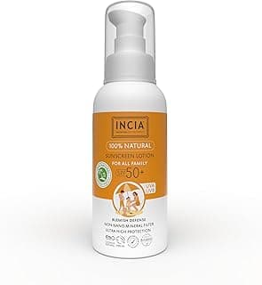 INCIA%100 Doğal ve Organik Tamanu Yağlı Güneş Losyonu Mineral Filtreli Tüm Aile Için 50 SPF 100 ml