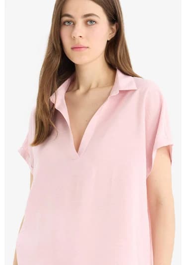 DeFacto Comfort Fit Gömlek Yaka Basic Düz Kısa Kollu Bluz E5989AX25SPPN130
