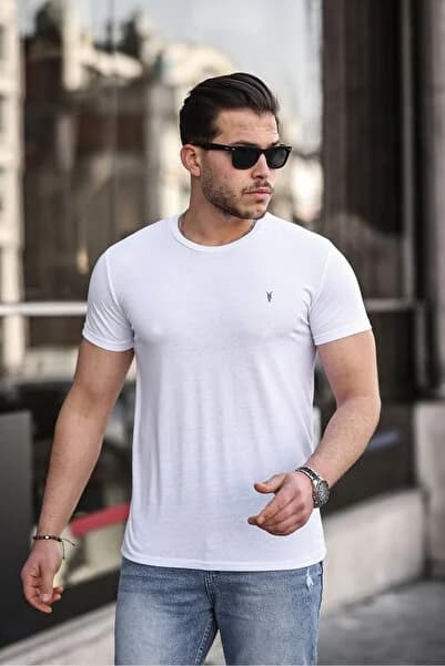 Erkek %100 Pamuk Nefes Alan Bisiklet Yaka Standart Fit Normal Kesim T-shirt