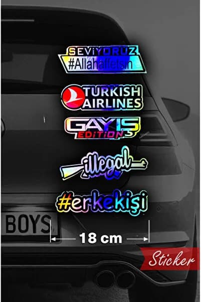 CARSNBOYS Araba Arka Cam Yazıları, Hologramlı Yeni Model,yan Kapı, Yan Cam Stickerı Tek Fiyat Oto, Motor