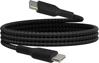 Belkin Boost Charge Örgülü USB-C, Hızlı Şarj Cihazı, USB-C Şarj Kablosu, iPhone 16, 15, Samsung Galaxy S24, S23, Pixel, iPad, MacBook, Nintendo ve Daha Fazlası için Hızlı Şarj, 1 Metre, Siyah
