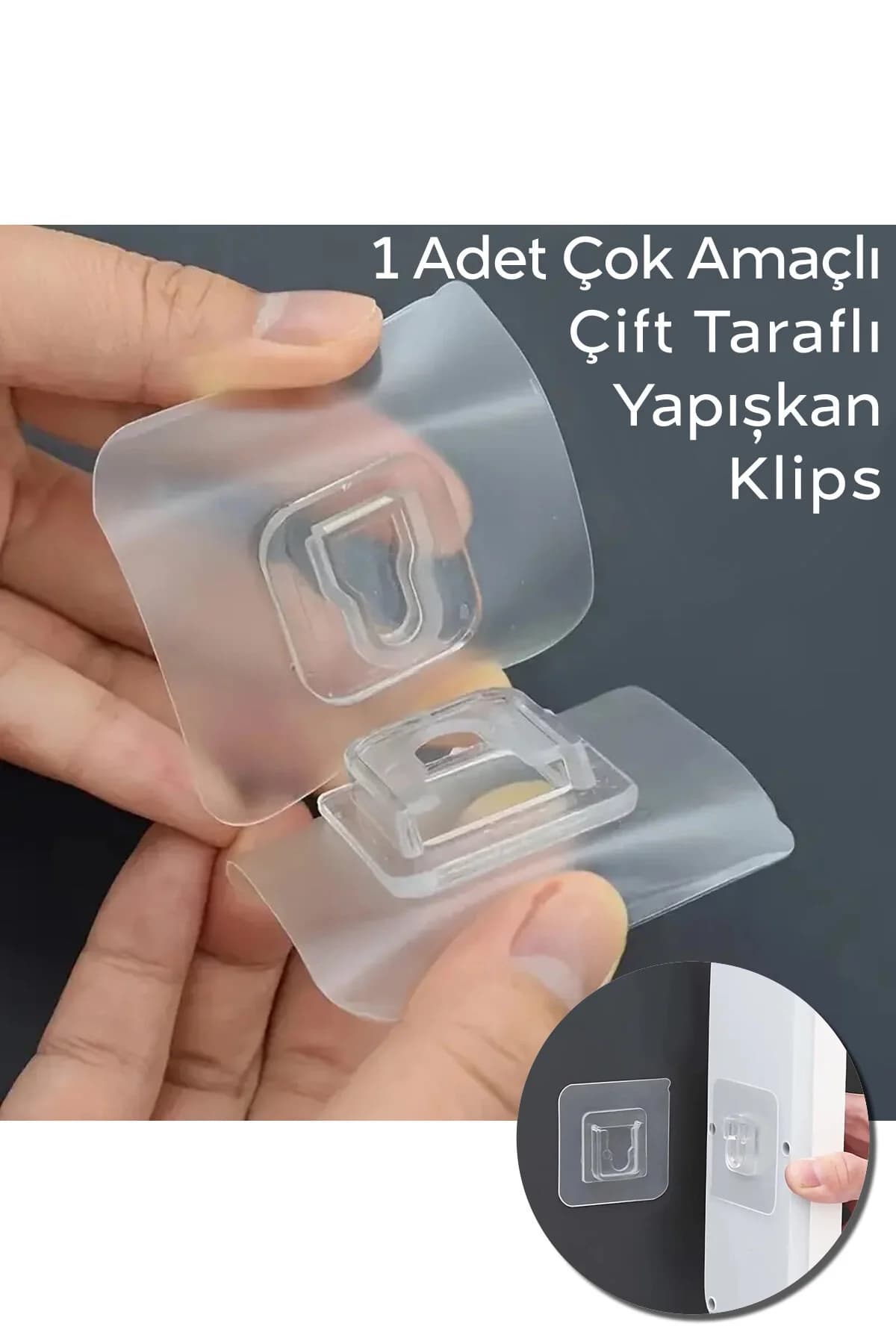 ARVALE 1 Adet Çift Taraflı Yapışkanlı Geçmeli Klips Eşya Sabitleme Askısı Şeffaf Duvar Kancası