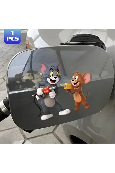 ÖZGÜL REKLAM Tom ve Jerry Gaz Kapağı Sticker Araba sticker / Motor Sticker / Laptop Sticker