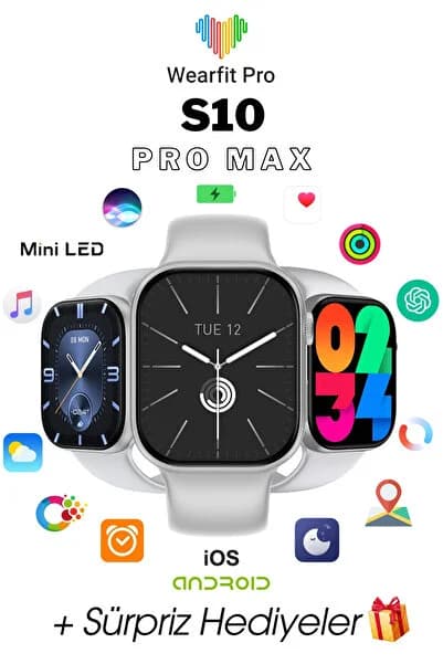 WEARFİT S10 PRO MAX 7 KORDONLU Akıllı Kol Saati MİNİLED Ekran (GRİ) 45mm
