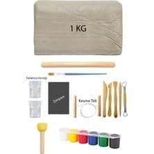 Acuto Beyaz Seramik Hamuru 1 Kg Kil Ebeşuar Seti Akrilik Boya Su Bazlı Vernik Ahşap Merdane Zımpara