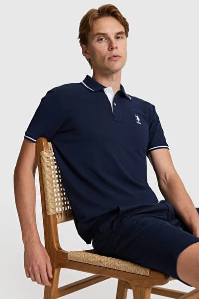 Erkek Lacivert Slim Fit Polo Yaka Basic Tişört 50326975-VR033