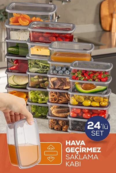 24'lü Hava Geçirmez Saklama Kabı Seti Antrasit 6x(250-500-750-1200 ML)