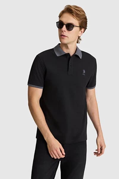 U.S. Polo Assn. Erkek Siyah Regular Fit Polo Yaka Basic Tişört 50326978-VR046