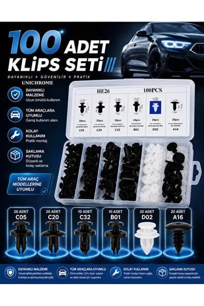 6 Boyutu 100 Adet Oto Fastener Klips Tampon Kapı Pervazı Tutucu Raptiye Seti