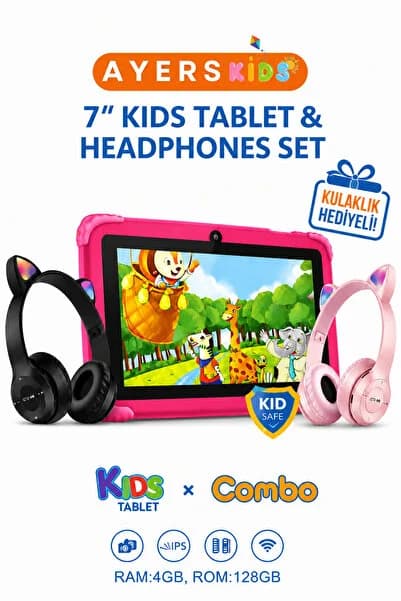 7 İnç Çocuk Tableti 4GB RAM 128GB Kılıflı, Ebeveyn Kontrollü, Eğitici Oyun Dayanıklı Çocuk Tableti