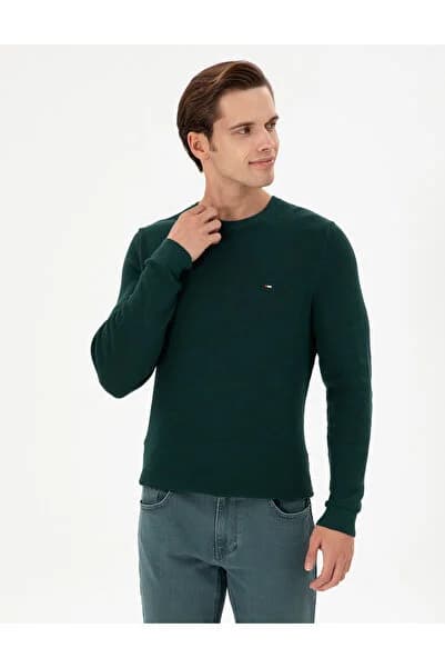 U.S. Polo Assn. Erkek Slim Fit Bisiklet Yaka Koyu Yeşil Basic Kazak 50298282-VR079