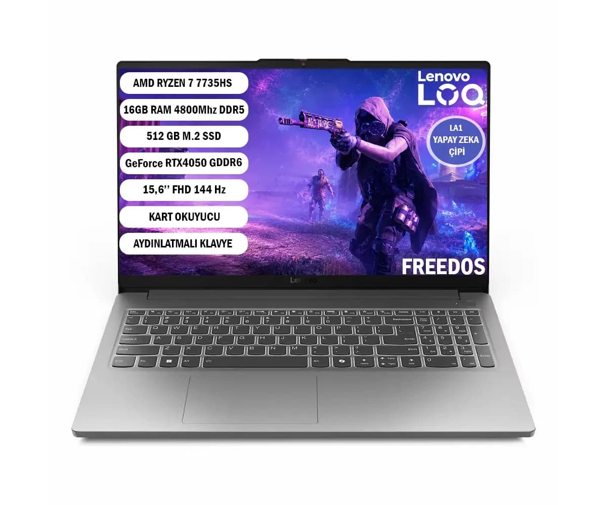 Lenovo LOQE AMD Ryzen 7-7735HS 16GB 512GB SSD 15.6" FHD 144Hz RTX4050 6GB FreeDOS Gaming Laptop 83S0002YTR