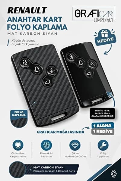 Genel Markalar Renault Clio4 ile Uyumlu Megane 3 Fluance Anahtar Kart Folyo Sticker Kaplama Mat Karbon Siyah