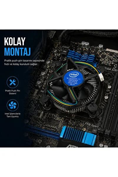 SepetteX ntel Uyumlu İşlemci Fanı 4 Pin PWM CPU Soğutucu – Hazır Termal Macunlu Kolay Montaj