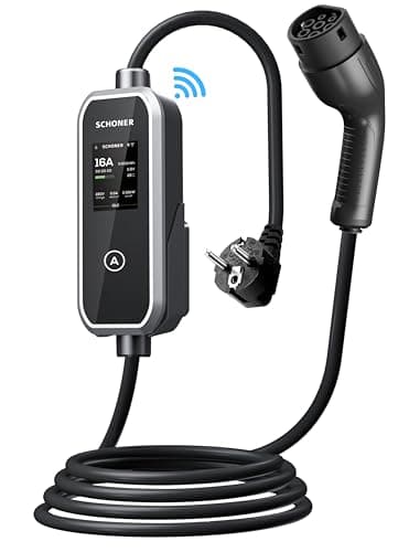 SCHONER® 3.5kw Taşınabilir Elektrikli Araç Şarj Istasyonu -Tak ve Şarj Et- Wi-Fi/Bluetooth Smart 5 Metre Tip2 Kablolu