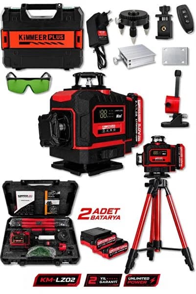 KİMMEER PLUS Lazer Metre + 360° 16 Köşe Otomatik Hizalama Tripod'lu Lazer Metre Hizalama