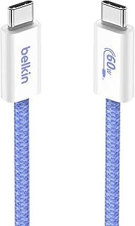 Belkin 2'li Örgülü USB-C - USB-C Kablo, 1,5 m, 60 W – Yumuşak, Esnek ve Hızlı Şarj Kablosu, iPhone 17 ve 16 Serisi, Galaxy S25, Pixel 10, iPad Pro ve Daha Fazlasıyla Uyumlu, Mavi