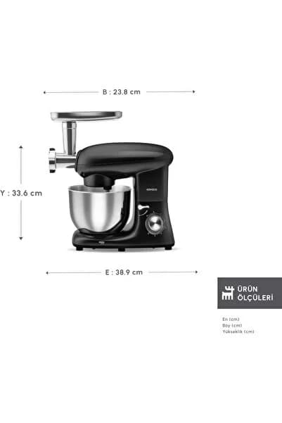 Multichef Stand Mikser ShinyBlack Mutfak Şefi 1900W 5,5L Kıyma Çekme/Sucuk-Sosis/İçli Köfte Aparatlı