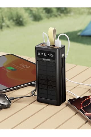 7go Gpw-09 30000mah Güneş Enerjili Powerbank Pd 22.5w Hızlı Şarj Dahili Type-c & Lightning Kablo Siyah