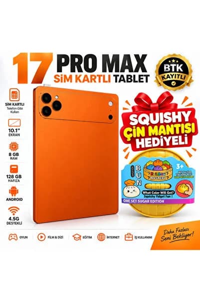 asf teknoloji 17 ProMax Sim Kartlı-Squıshy Çin Mantısı Hediyeli-Klavye+Mous+Kalem+Kılıf Full Set