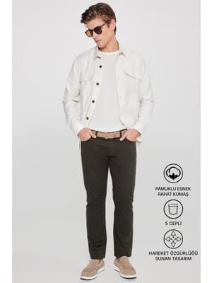 Altınyıldız Classics Erkek Haki Diz İzi Yapmayan Slim Fit Dar Kesim 5 Cep Pamuklu Kanvas Esnek Chino Pantolon