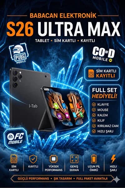 S26 Ultra Max Tablet - 16GB RAM 1TB Hafıza | Şarj Aleti Klavye Mouse Kalem Kılıf Full Set