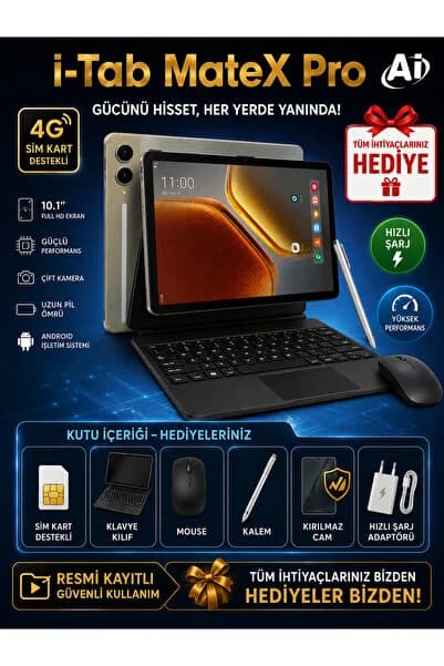asfteknoloji İ-Tab Matex Pro Sim Kartlı Kayıtlı Full Set Hediyeli Tablet
