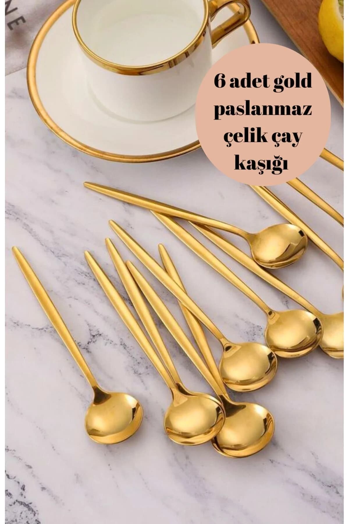 BRE HOME 6 adet titantum parlak Gold paslanmaz çelik çay kaşığı kararmaz