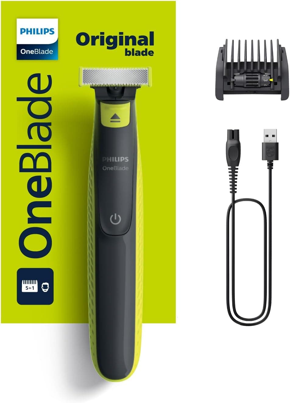 Philips OneBlade Yüz için Hibrit Tıraş Makinesi, Sakal Şekillendirici, Islak/Kuru Kullanım, 5’i 1 Arada Ayarlanabilir Tarak,Çift Taraflı Bıçak, 45 Dakika Kablosuz Performans, QP2724/20