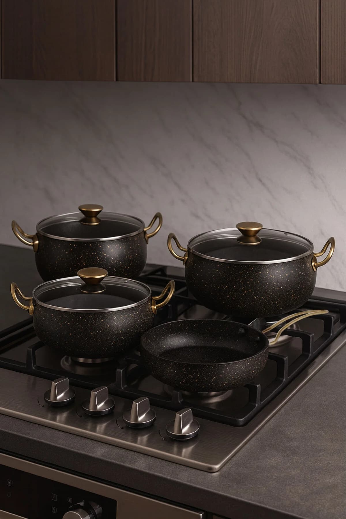 YUNUSOĞLU HOME 7 Parça Granada Granit Tencere ve Tava Seti – 20 cm 2.5L, 24 cm 4.5L, 26 cm Basık 3L, 26 cm Tava