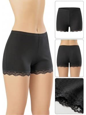 İncili Kadın Kaşkorse Paça Dantelli Şort – Yumuşak Pamuklu Kumaş, Günlük Konfor | Siyah 2xl