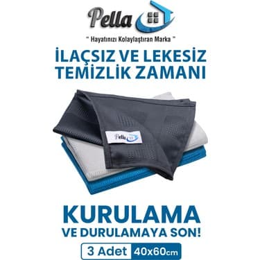 Pella (İthal) 3'lü Mikrofiber Temizlik Bezi, 60x40 Cm