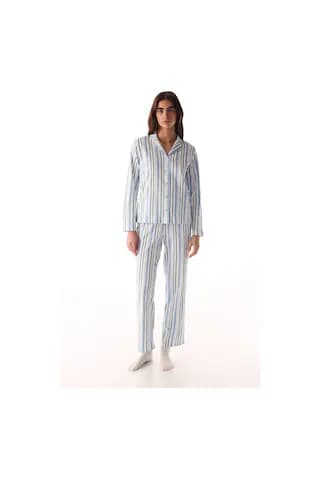 Penti Açık Gri Cool Stripes Gömlek Pantolon Pijama Takımı