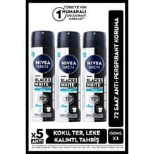 Nivea MEN Erkek Sprey Deodorant Black&White Invisible Fresh 150ml, Alkolsüz, X3 Adet
