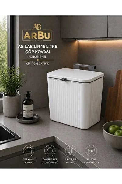 Beyaz 15 Lt Mutfak Tezgah Üstü Ve Dolap Askılı Çöp Kovası