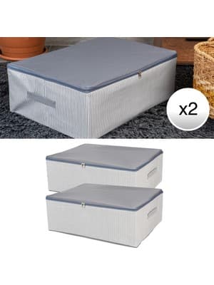 Nacarev 2 Adet Büyük Boy Çizgi Desen Baskılı Antrasit Baza Altı Düzenleyici Hurç Seti 60x40x20 cm