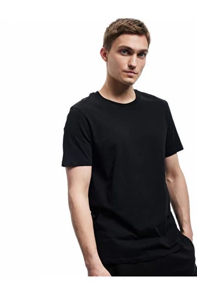 Pamuklu Kısa Kollu Bisiklet Yaka Slim Fit Erkek Basic Tişört