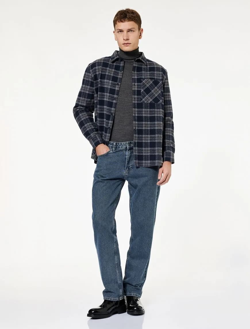Normal Bel Pamuklu Vintage Straight Fit Jean