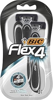 BIC Flex 4 Erkek Tıraş Bıçağı 3'lü Blister (4 Bıçak), Birbirinden Bağımsız Hareket Edebilen 4 Bıçak, Oynar Başlık, Aloe Vera ile Zenginleştirilmiş Kayganlaştırıcı Jel Şerit