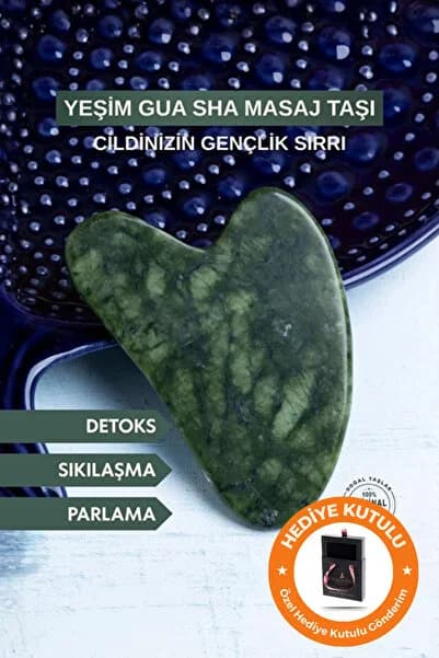 Sertifikalı Yeşim Gua Sha Masaj Taşı - Yüz ve Vücut İçin Masaj Yoga Taşı Gerçek Doğaltaş Yeşim Taşı